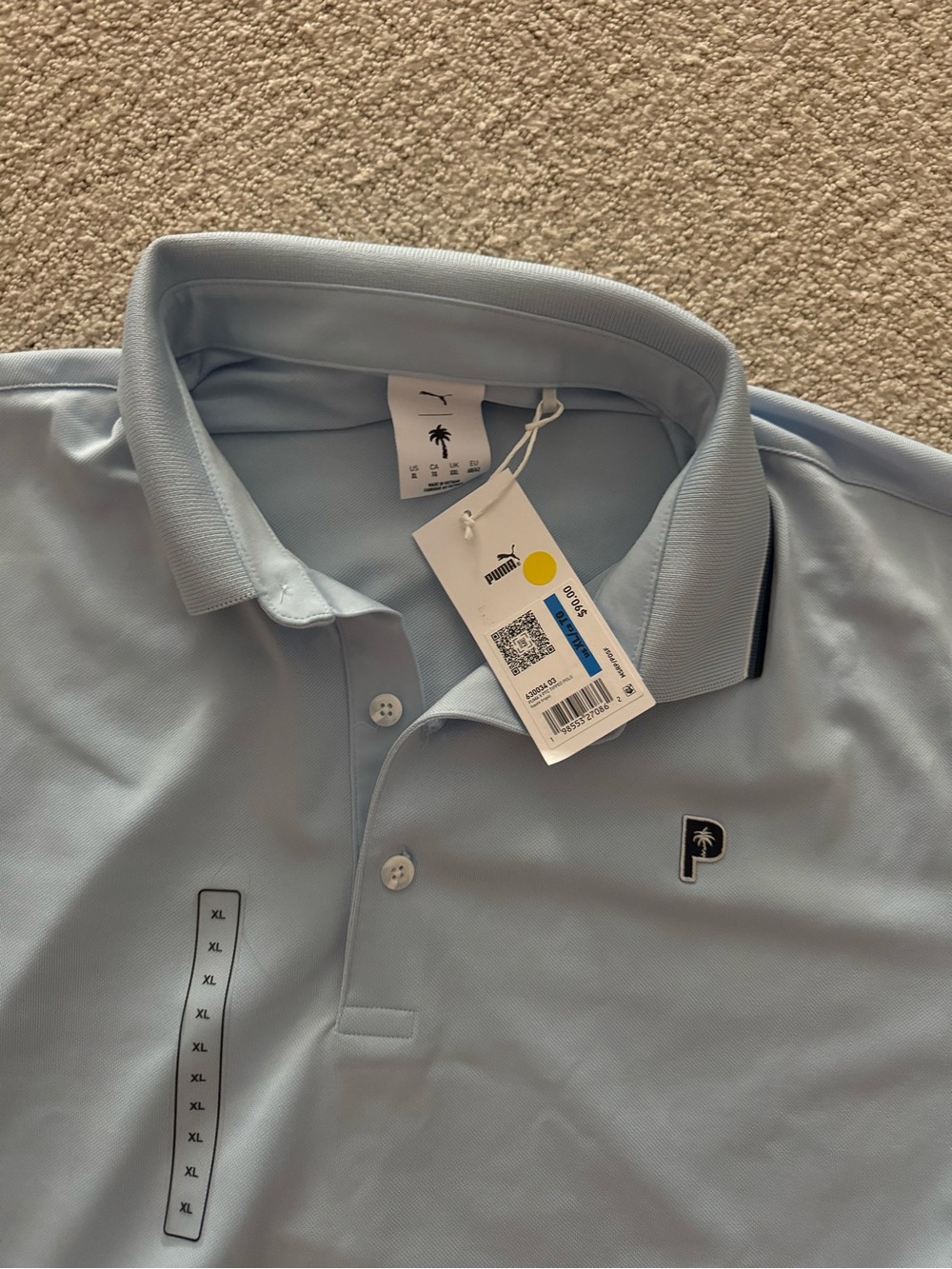 Puma Men’s Pale Blue Polo Shirt with Palm 'P' Logo - Mens XL